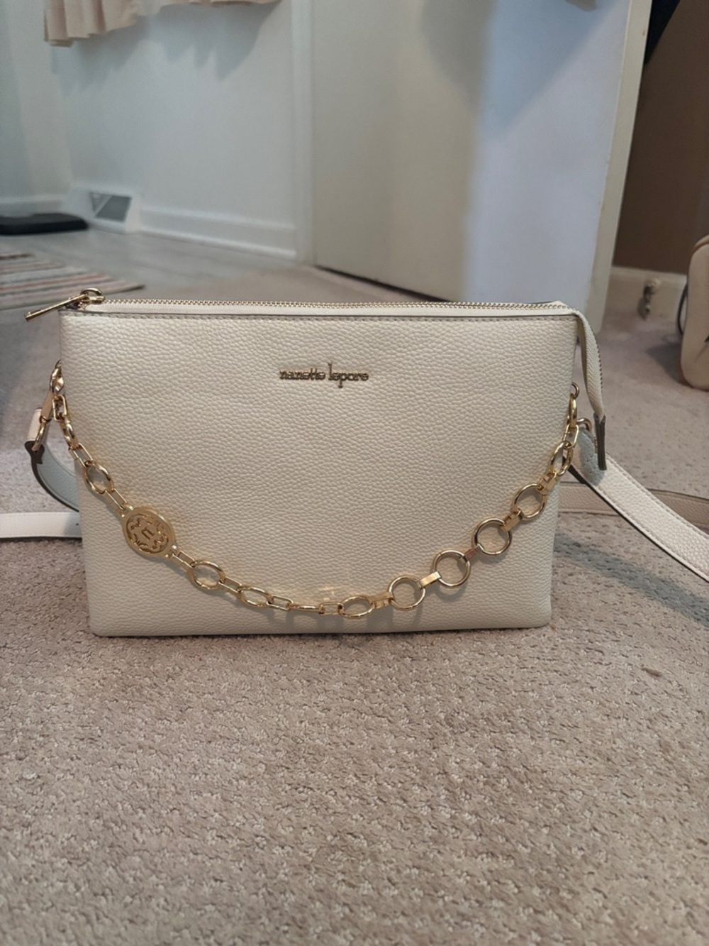 Nanette Lepore Cream Crossbody with Gold Chain Accent